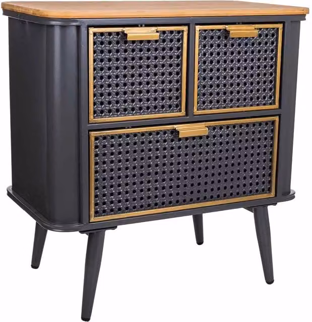 Comodino moderno Wanderlust Deco in metallo nero e legno L: 58 cm, P: 33 cm, H: 60 cm