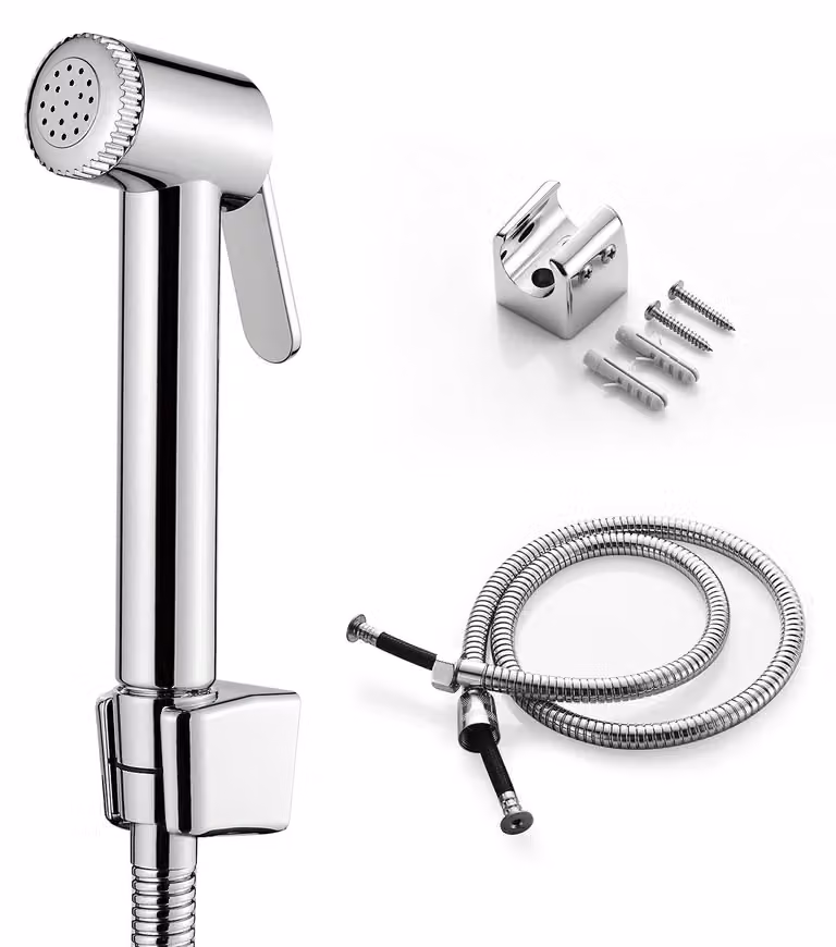 Set doccia per WC e bidet Ibergrif M20282, tubo da 1,2 m, cromato, attacco G1/2