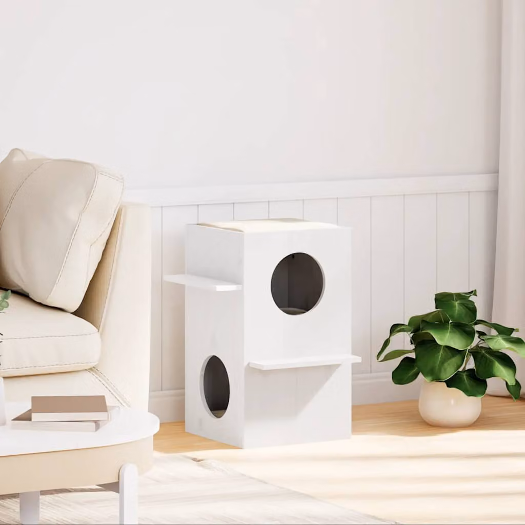 vidaXL Cuccia per Gatti Bianca 43x43x60 cm in Legno Massello di Pino