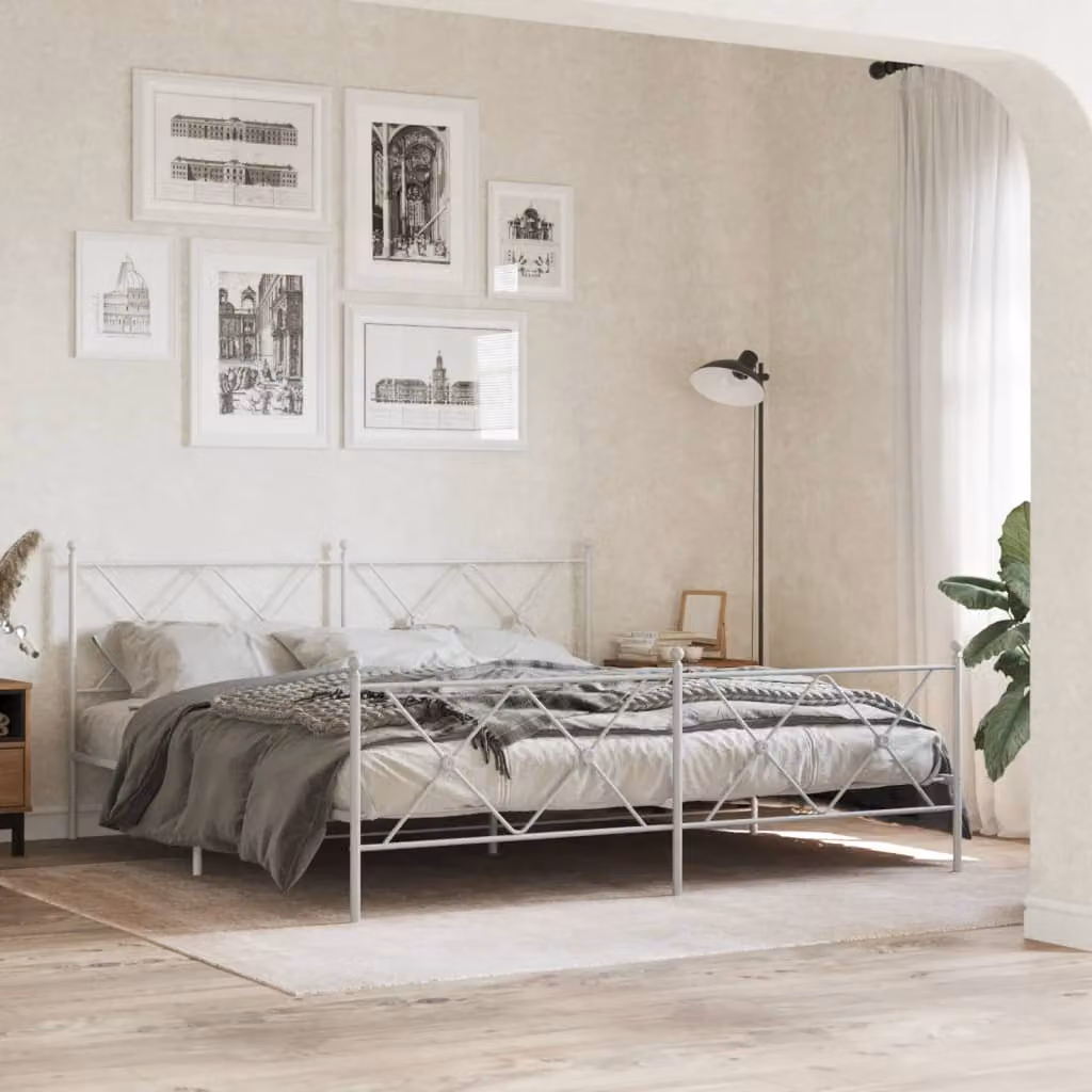 vidaXL Giroletto con Testiera e Pediera in Metallo Bianco L: 187 cm, P: 219 cm, H: 90,5 cm