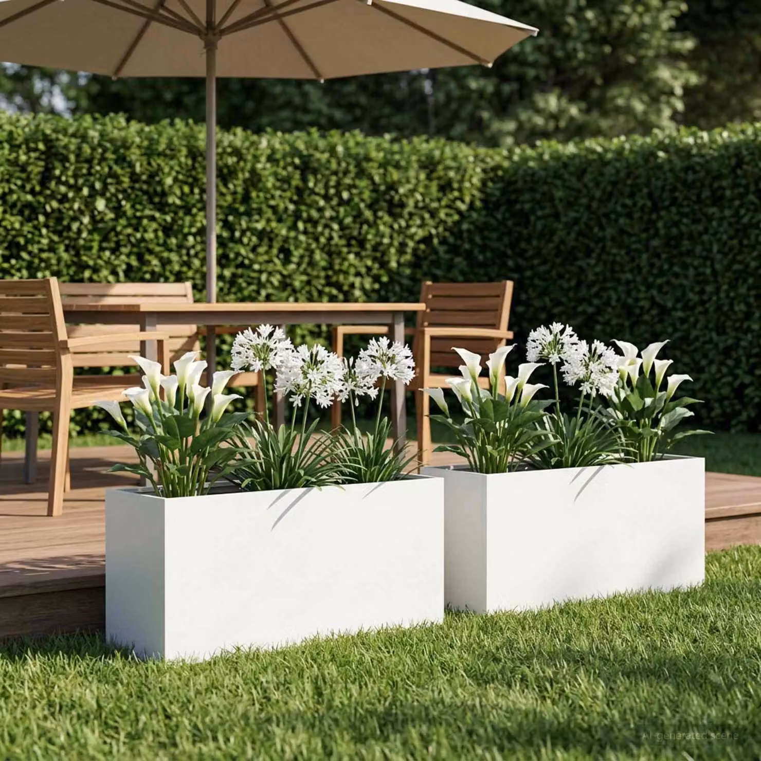Set di 2 vasi da giardino vidaXL in metallo bianchi, L 100 cm x P 30 cm x H 40 cm