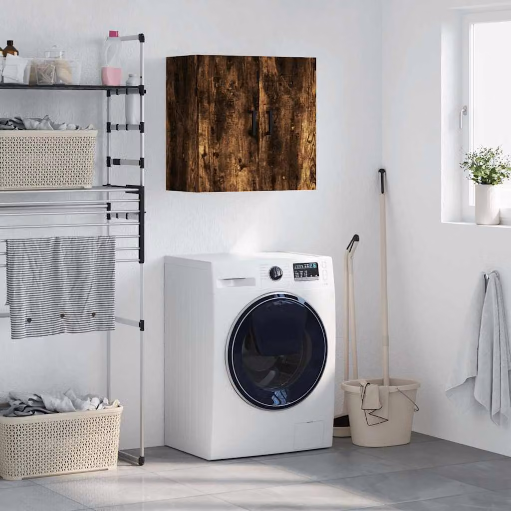 Armadietto a muro moderno vidaXL in legno Rovere Fumo con ante a battente, L 60 cm x P 31 cm x H 60 cm