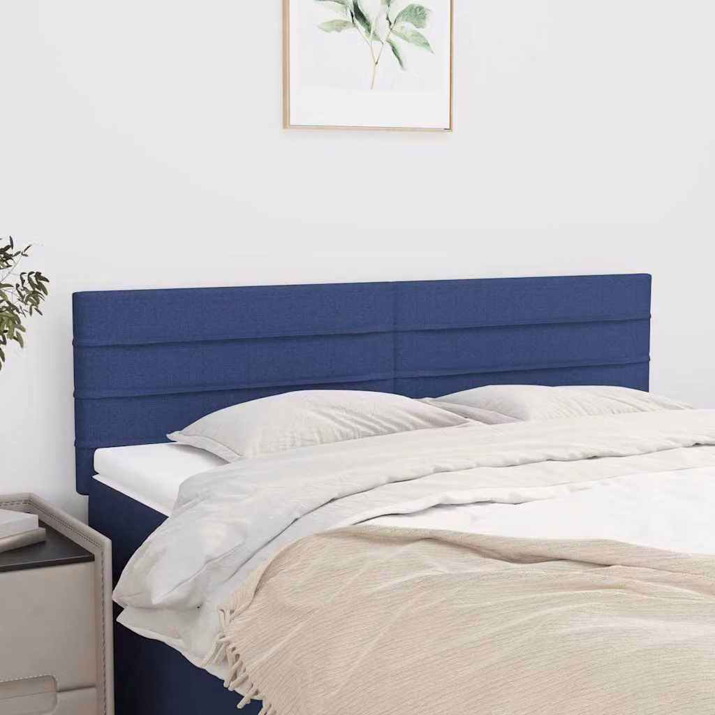 Testiera per letto vidaXL in tessuto blu con struttura in legno, L: 144 cm, P: 5 cm, H: 78-88 cm