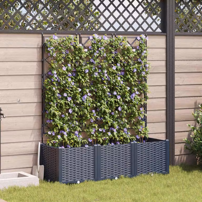 Set di 3 vasi da giardino vidaXL in plastica grigi L 120 cm, P 40 cm, H 143 cm
