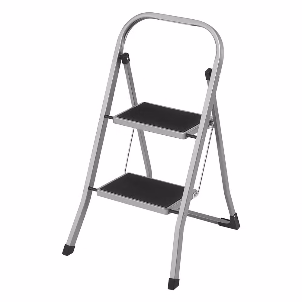 Scaletta Pieghevole Chiusura di Sicurezza per Piegamento, Grigio Tortora / 2 Gradini（55 x 45,5 x 82 cm）