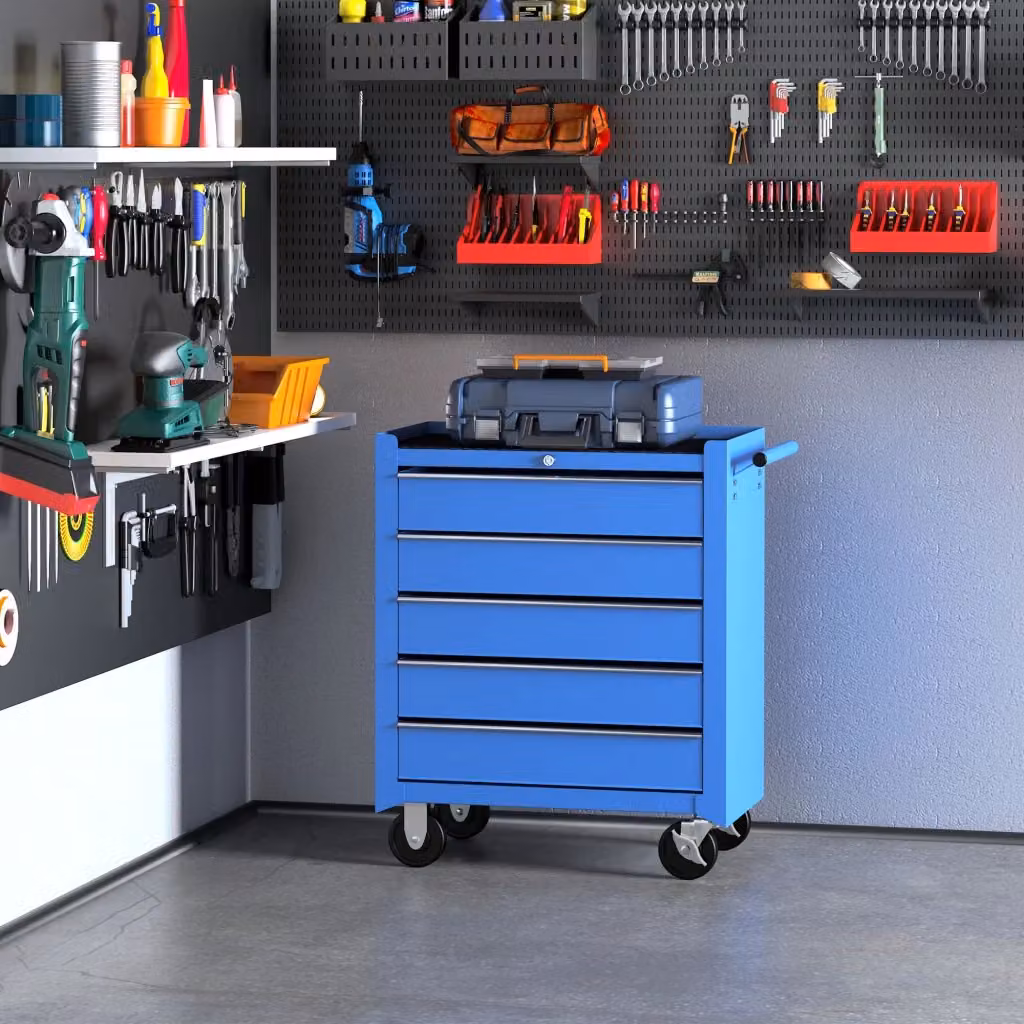 EasyComfort Carrello da Officina in Metallo con 5 Cassetti e Ruote, Blu, L: 67.5 cm, P: 33 cm, H: 77 cm – 2
