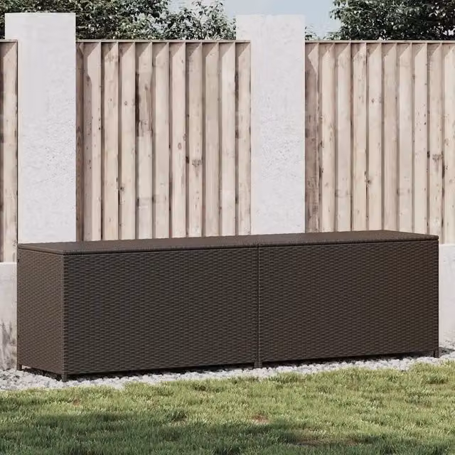 Baule da Giardino in Polyrattan 200x50x60 cm Marrone 46475
