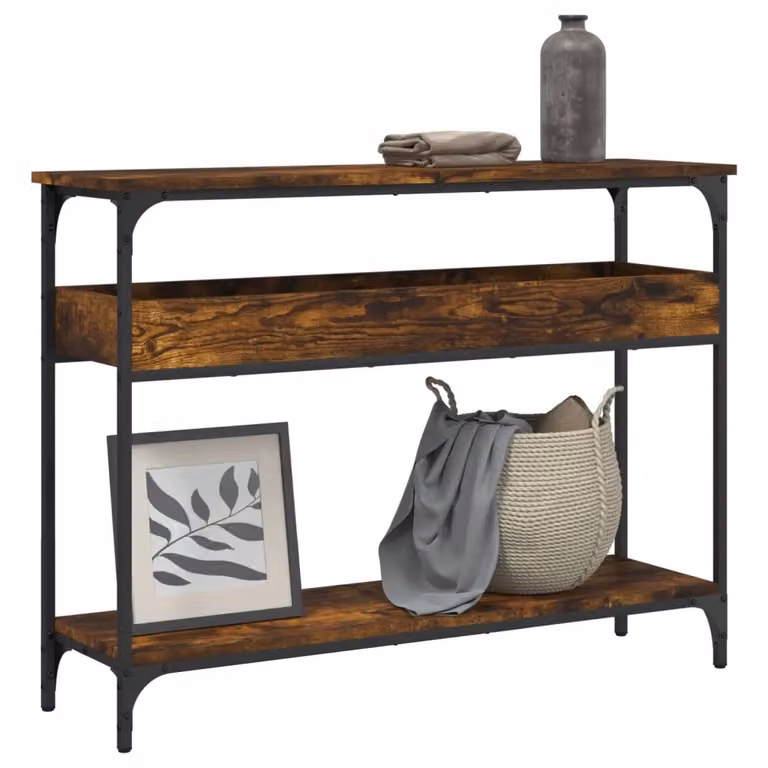 vidaXL Tavolo Consolle in Legno Rovere e Metallo Marrone L: 100 cm, P: 29 cm, H: 75 cm