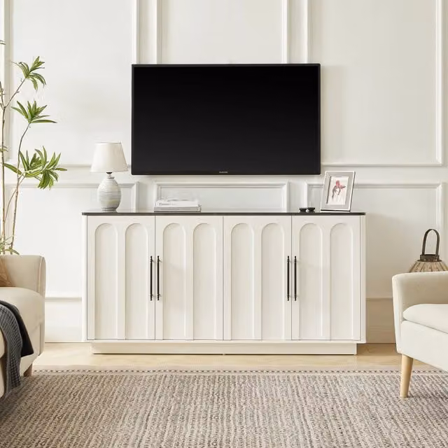 Credenza e madia con 4 ante, chiusura soft-close e antiribaltamento, per soggiorno e sala da pranzo, 160 × 40 × 80 cm