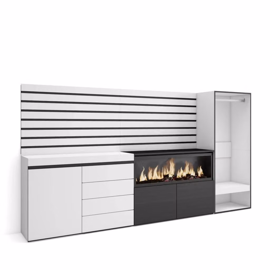Armadio Aperto con Cassettiera e Ripiani SKRAUT HOME Bianco e Nero L: 274 cm, P: 35 cm, H: 145 cm – 2