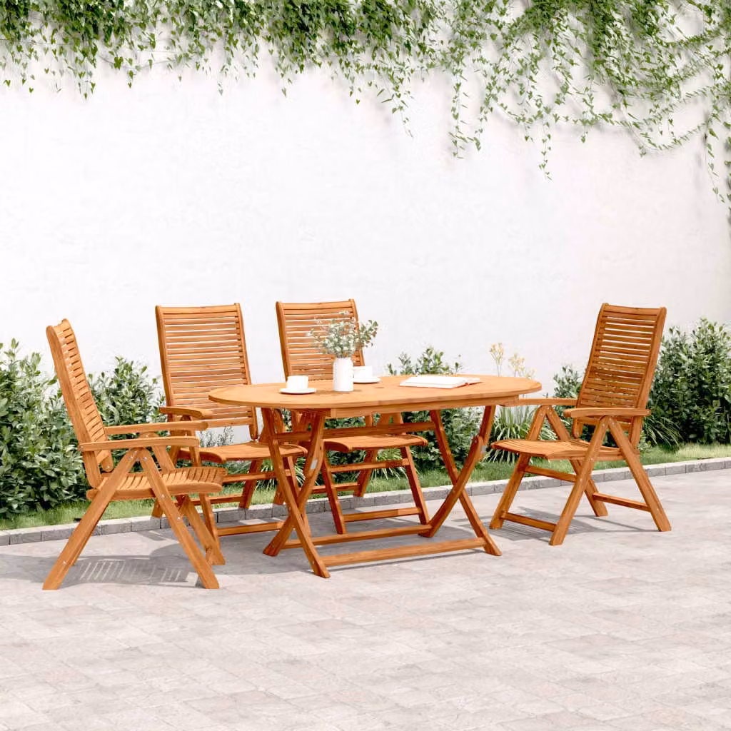 Set di 4 sedie pieghevoli reclinabili vidaXL in legno di acacia marrone, L/P/H: 56 x 72 x 107 cm