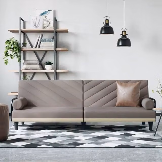 Divano Letto Click Clack vidaXL Moderno in Tessuto con Braccioli e Cuscini, Grigio o Beige, L/P/H: 205 x 90 x 70 cm