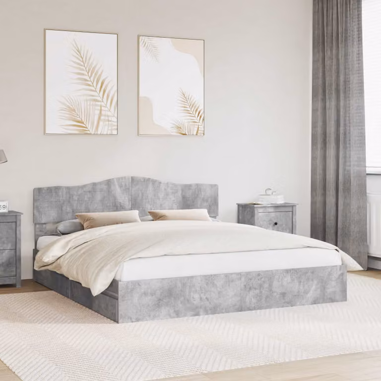 Letto con contenitore e cassetto vidaXL in grigio cemento L/P/H: 200 x 200 x 90 cm