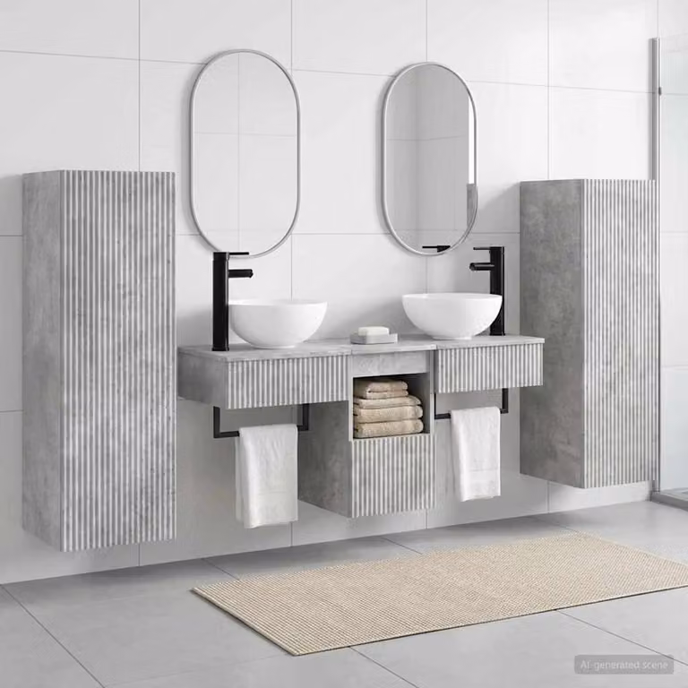 Set di mobili da bagno moderno vidaXL in 5 pezzi Grigio con base lavabo e pensili sospesi