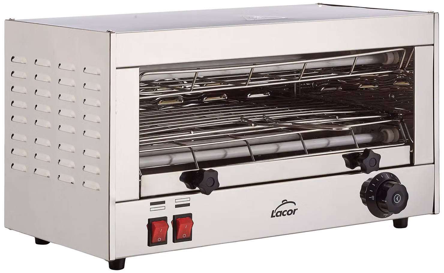 Griglia elettrica orizzontale, 2400 W, capacità 20 litri, dimensioni 25x50x28 cm, colore argento