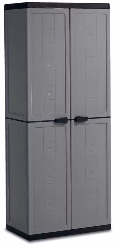 Armadio portaoggetti in plastica Unyqoos®, con ripiani interni regolabili, color grigio scuro/nero, dimensioni 68 x 39 x 166 cm
