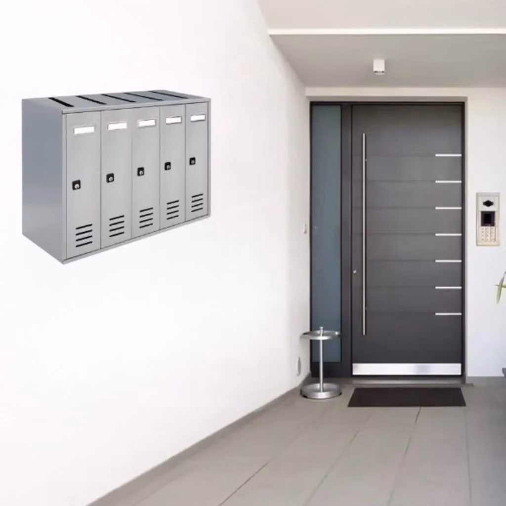 ALUBOX CUBO Cassette Postali Condominiali da 5 Posti in Lamiera Zincata, Colore Argento RAL 9006, L/P/H: 38,5 x 53 x 25 cm – 2