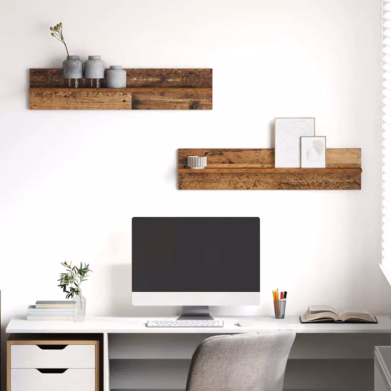 Set di 2 scaffali da parete vidaXL in legno effetto vecchio marrone L 80 cm x P 18 cm x H 11,5 cm