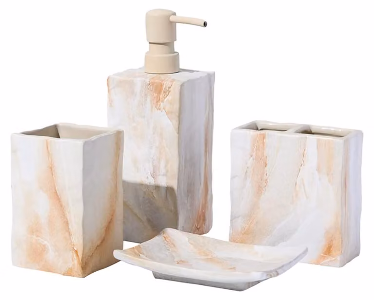 Set di accessori per il bagno in Vetroceramica, stile retrò, con stampa a trasferimento d'acqua, composto da 4 pezzi