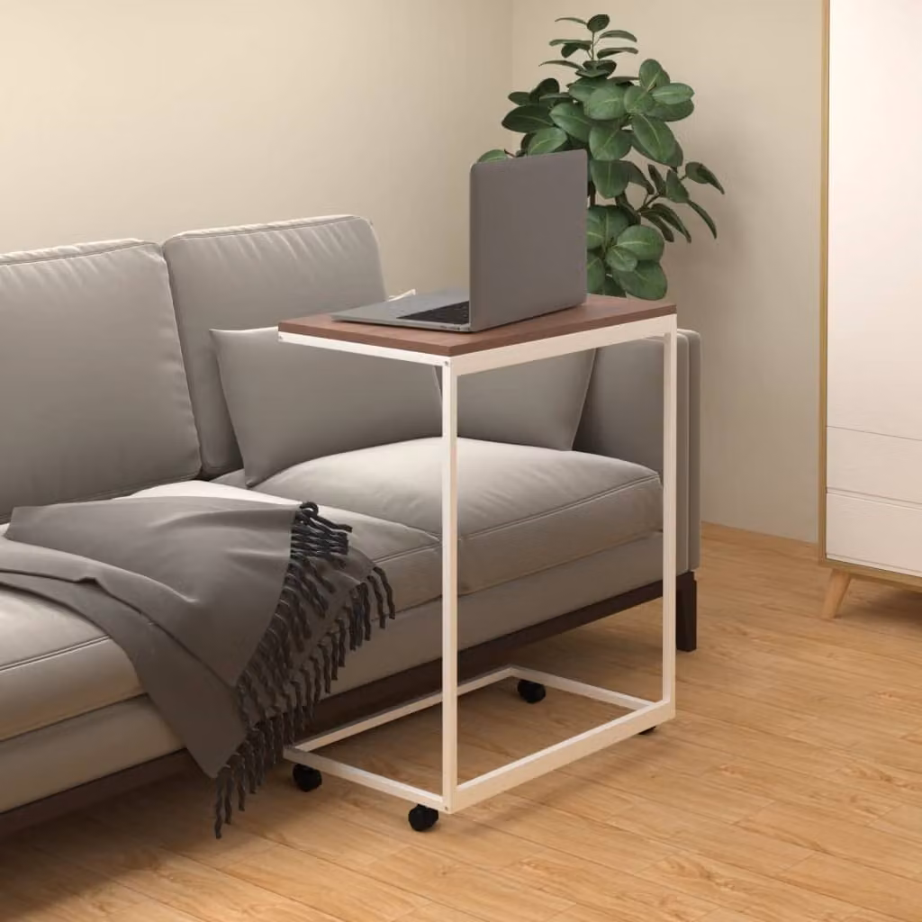 The Living Store Tavolino con rotelle Bianco 55x35x70 cm Materiale a base di legno