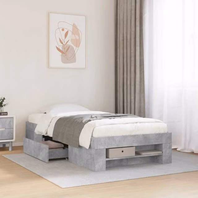 Letto con contenitore e cassetti vidaXL in legno MDF Grigio L: 80 cm, P: 200 cm, H: 33 cm – 1