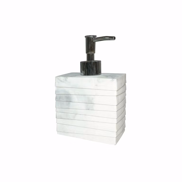 Dispenser sapone con erogatore a pompa Vestiamo Casa, effetto marmo grigio e bianco, H: 16 cm, L: 9,9 cm, P: 6,2 cm