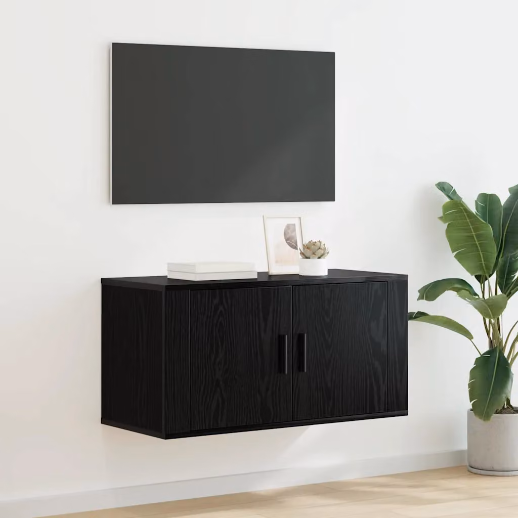Mobile TV da parete vidaXL in stile rustico, Rovere nero, L 80 cm x P 34,5 cm x H 40 cm