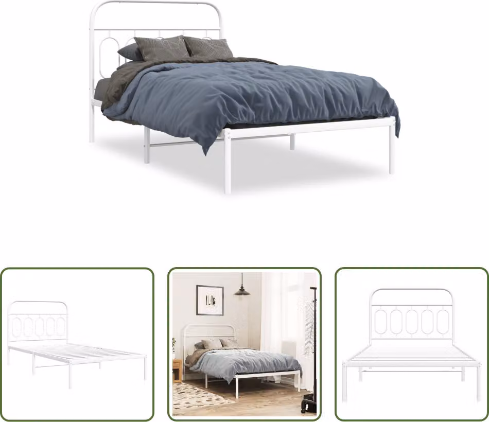 The Living Store Struttura letto con testiera in metallo bianco 107x203 cm