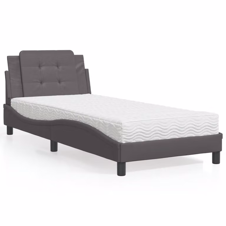 Letto con Materasso Zadar vidaXL Grigio in Similpelle, L/P/H: 100 x 200 cm