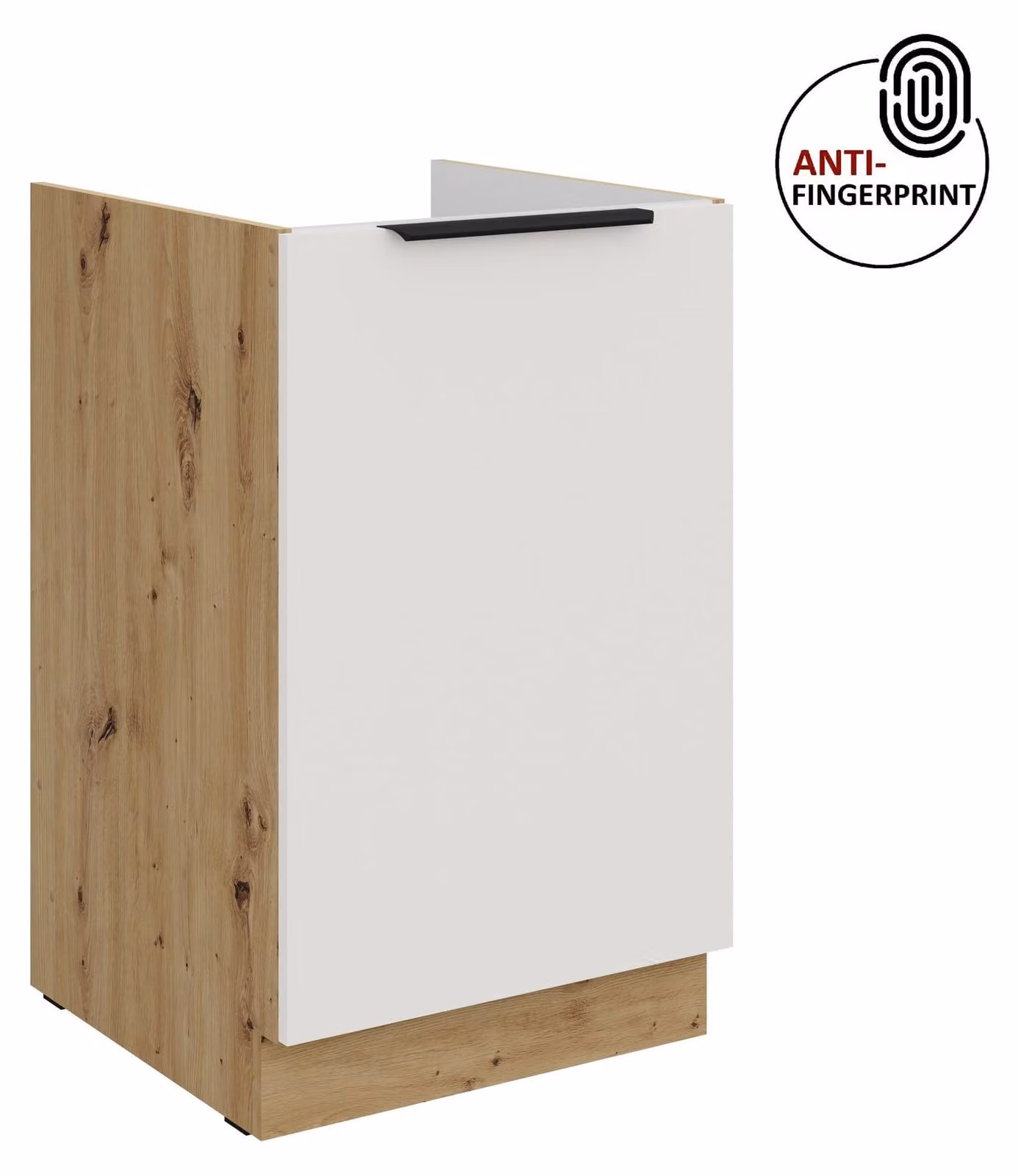 Mobile sottolavello da 50 cm per cucina ARIA, bianco ultra opaco + rovere Artisan opaco, frontali di alta qualità con rivestimento anti-impronta; blocco cucina