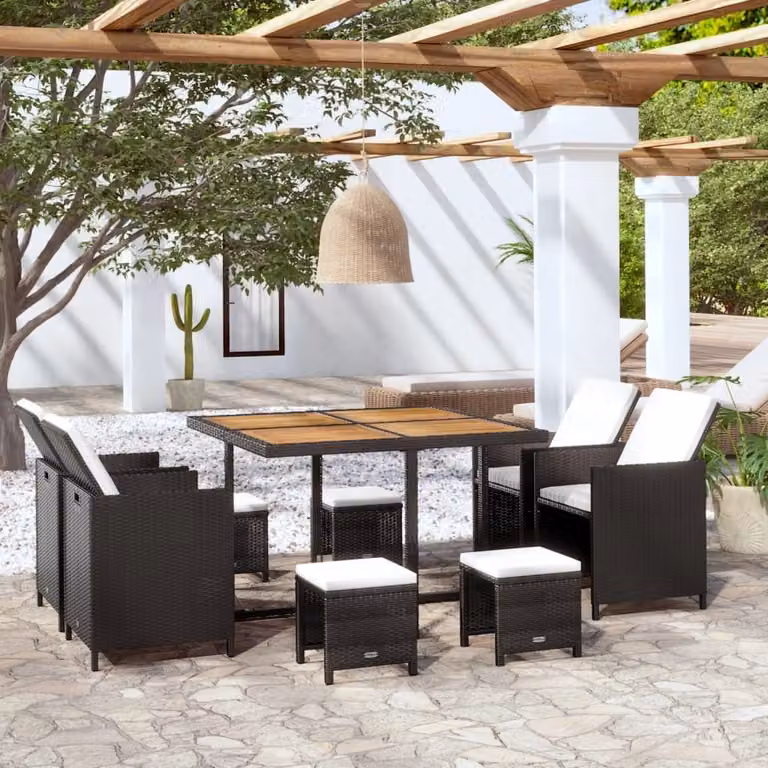 Maison Exclusive - Set da giardino completo di 9 pezzi, realizzato in rattan sintetico e legno di acacia, colore nero