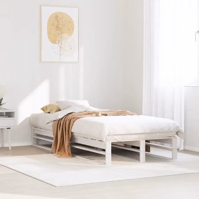 Struttura Letto Design Mania in Legno Massello di Pino Bianco con Doghe Rigide L/P: 100 x 200 cm