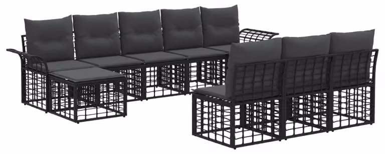 Set di divani da esterno 9 pcs Nero e Grigio scuro Poliestere
