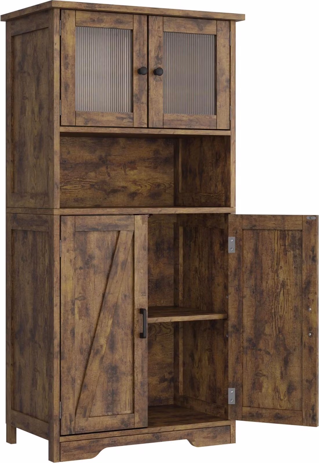 Armadio lavanderia indipendente - Armadio dispensa per cucina - 1 m - Legno massello - Ante in vetro - Ripiani regolabili - Richiede assemblaggio - Giallo