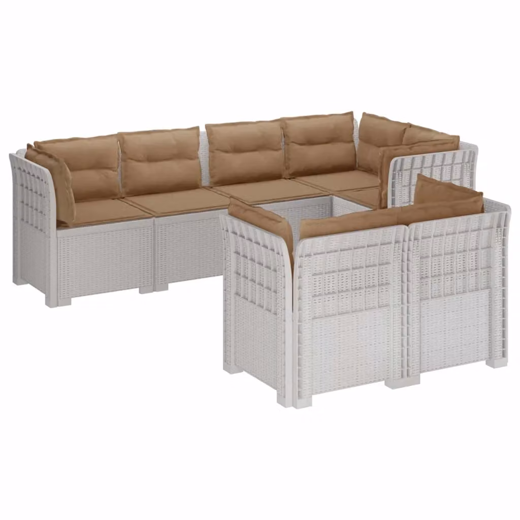 Set da giardino moderno vidaXL con divano a 7 posti in polyrattan bianco e beige e cuscini imbottiti resistenti alle intemperie – 2