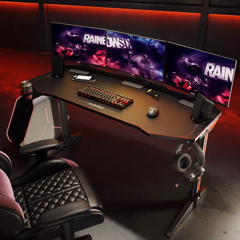 Tavolo da gioco SONNI con illuminazione a LED a forma di l 140cm nero