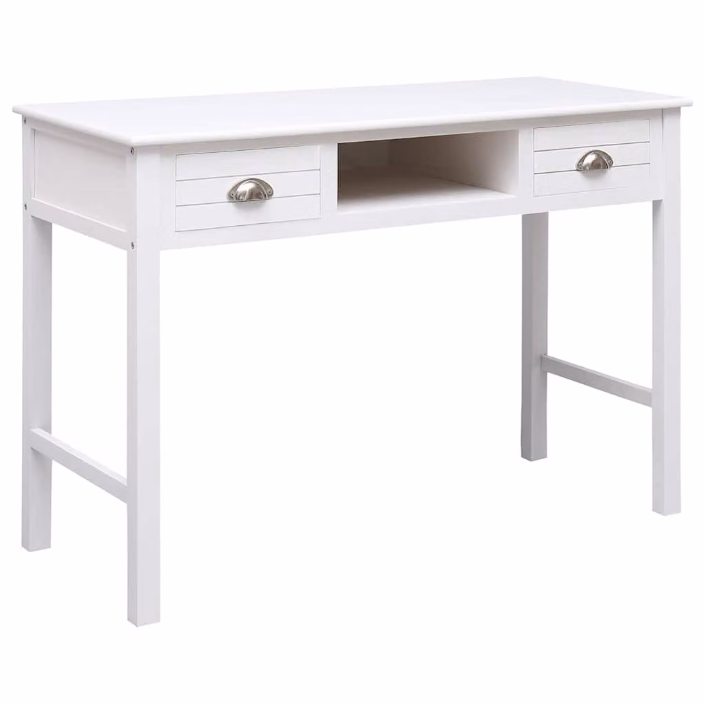Scrivania bianca vidaXL in legno massello di Paulownia L: 108 cm, P: 45 cm, H: 76 cm