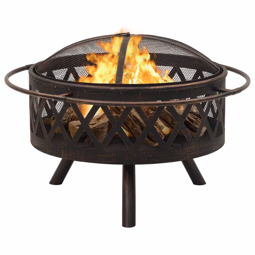 The Living Store Caminetto rustico con attizzatoio 76 cm XXL in acciaio