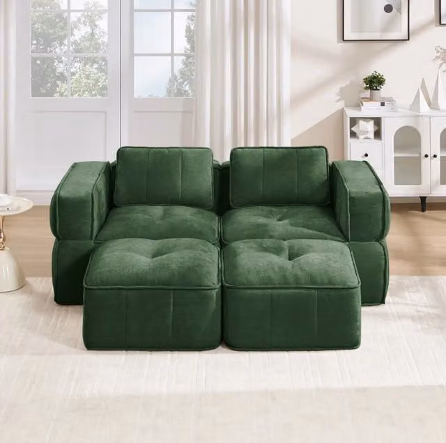 Divano modulare in poliestere verde; 198x162x67 cm