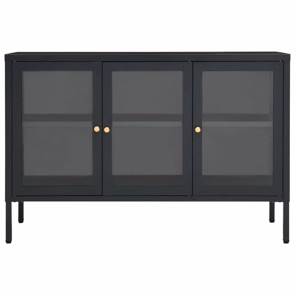 Buffet credenza con cassettiera e contenitore in acciaio e vetro antracite per cucina e soggiorno L: 105 cm, P: 35 cm, H: 70 cm – 2