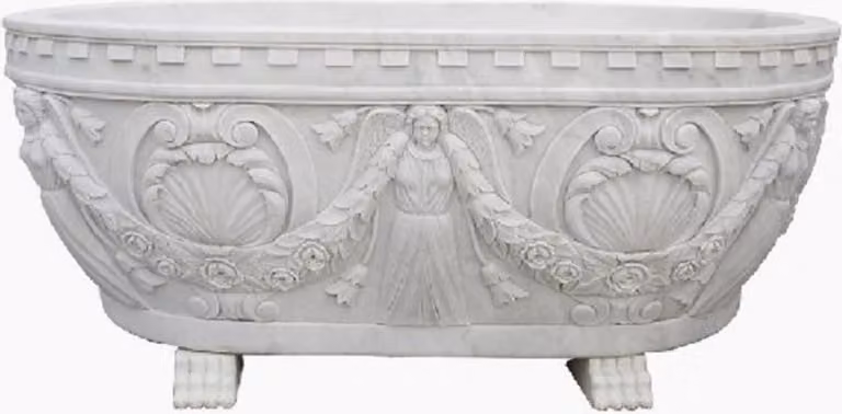 Casa Padrino Vasca da bagno barocca bianca 198 cm - Vasca da bagno autoportante in marmo - Accessori per il bagno - Nobili & Magnifici