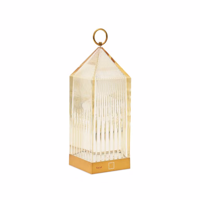 Kartell Lampada da tavolo LED ricaricabile Lantern, color ambra, materiale dimmerabile, Crema / Ambra, Camera da letto, Plastica, Design