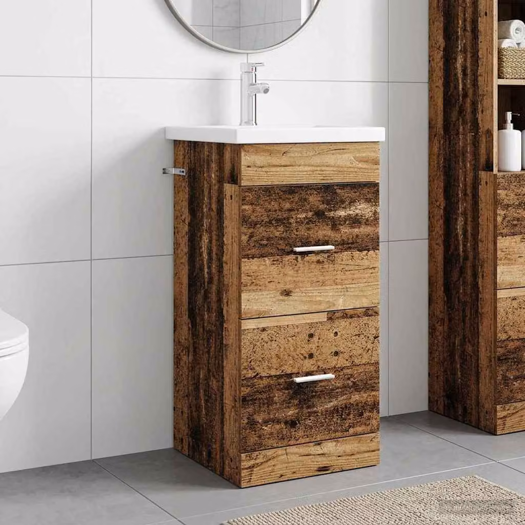 Mobile da bagno con lavabo vidaXL in legno color marrone antico L: 42 cm, P: 40 cm, H: 84,5 cm