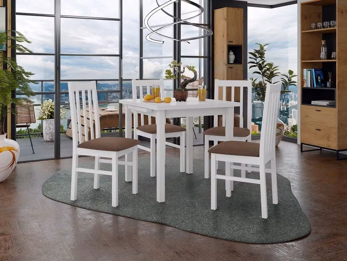 Tavolo da pranzo allungabile 80 cm con 4 sedie ADELBITE 4 - bianco / marrone 2