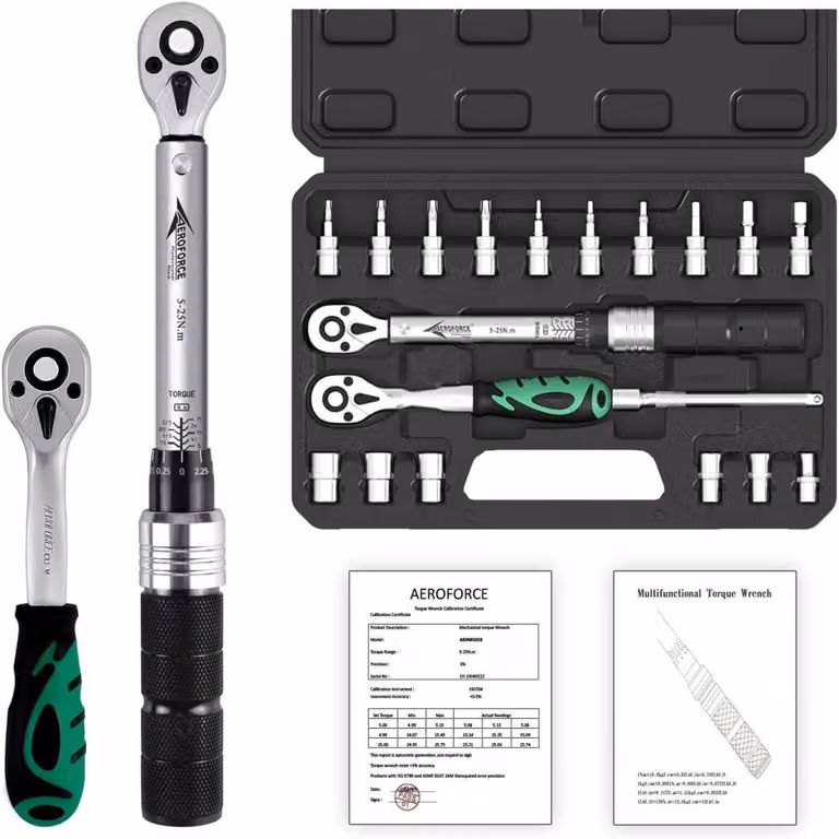 Set di chiavi dinamometriche da 1/4 di pollice, 19 pezzi, 5,0-25,0 Nm, per biciclette