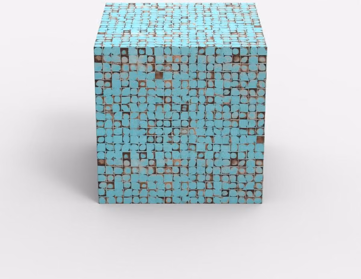 Tavolino quadrato contemporaneo con intarsio in legno Manju - Azzurro