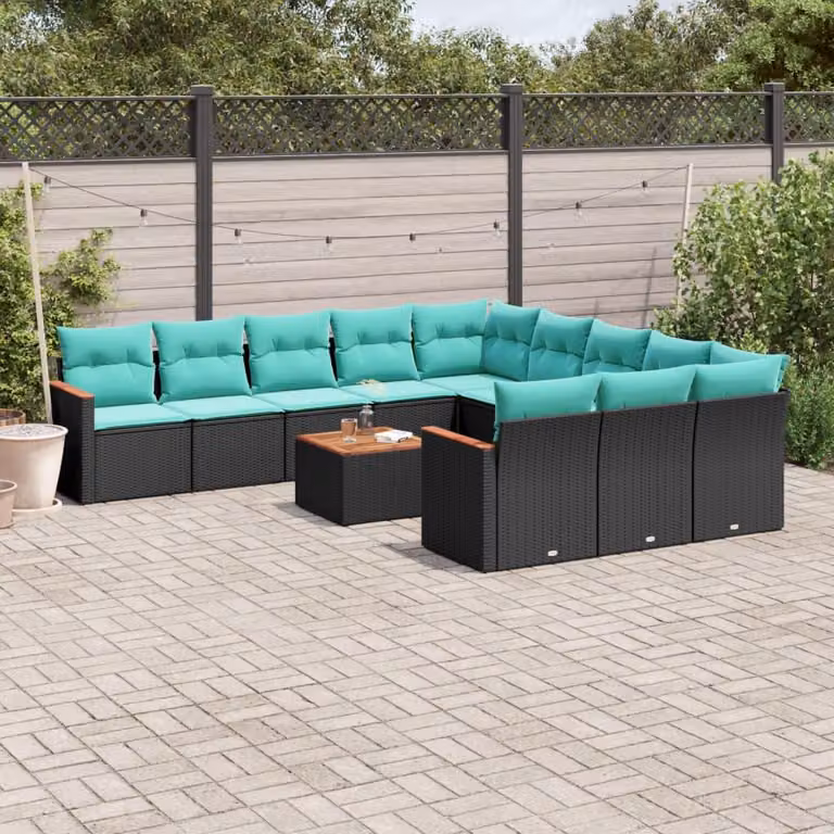 Maison Exclusive - Set da giardino 12 pezzi con cuscini, polyrattan nero