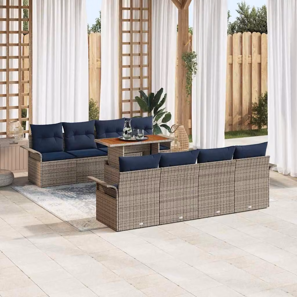 Maison Exclusive - Set da giardino composto da 9 pezzi, divano, colore grigio, materiale: rattan sintetico