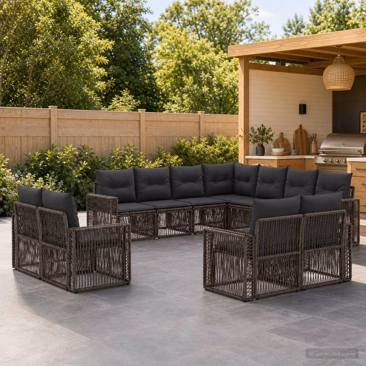 Set Divano da Giardino vidaXL 11 Pezzi a Forma di U in Polyrattan Grigio e Antracite con Cuscini e Struttura in Acciaio