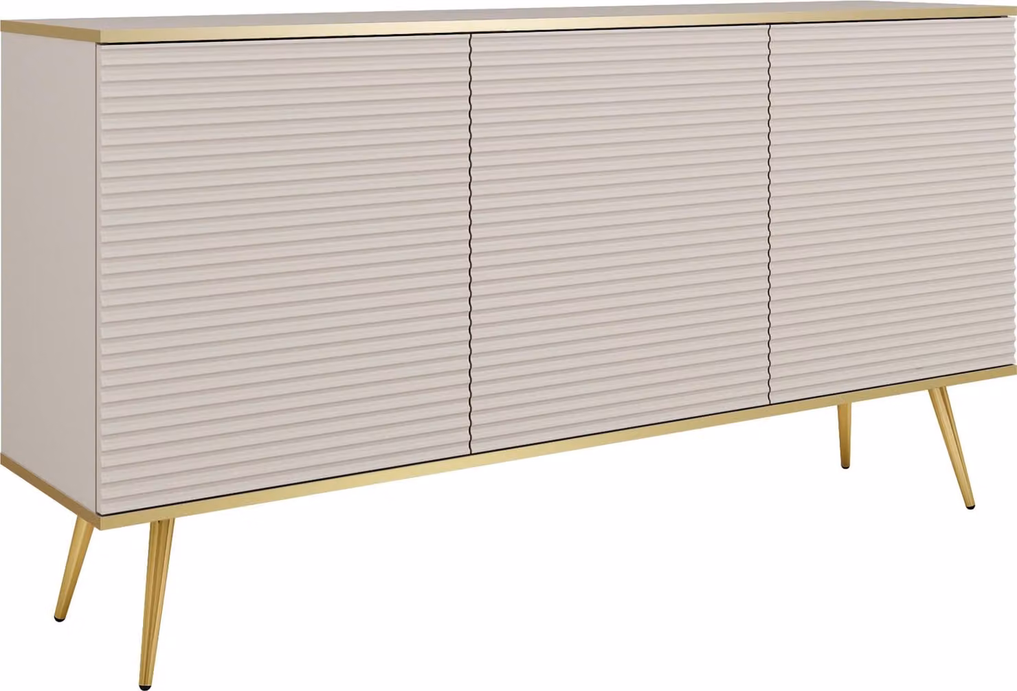 Credenza glamour beige con gambe dorate, 160 x 85 x 39